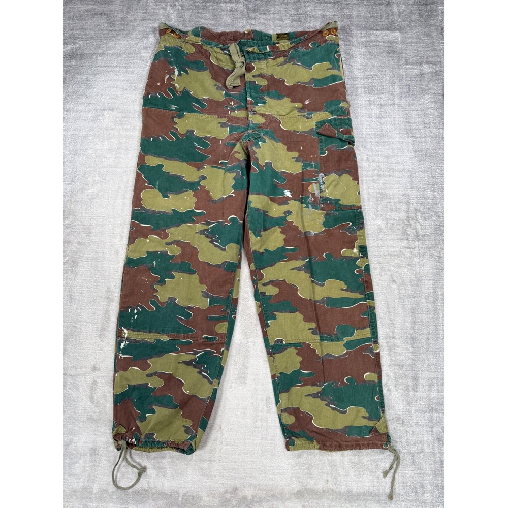 A.M.S. Belgian Military Pants Mens XL Green Vintage 1958 Brushstroke Jigsaw Camo